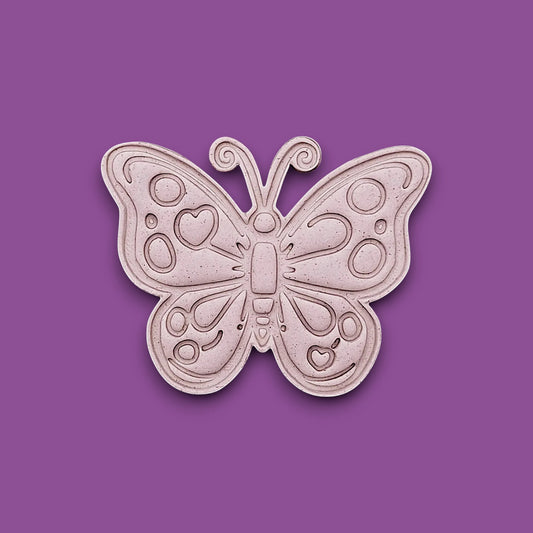 Handmade and customizable butterfly cookie cutter stamp dough cutout and imprint, perfect for spring baking, garden party treats, birthdays, events, weddings, fondant decorations, and whimsical cookie designs.