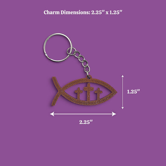 Jesus ichthys Christian fish religious keychain, customizable and handmade, perfect for church party favors, VBS and event giveaways and Easter bag charms.