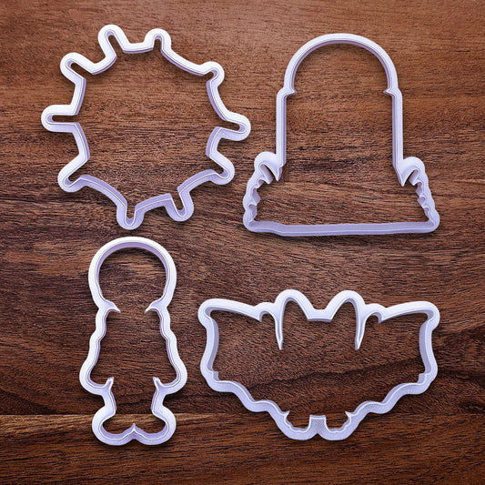 Halloween Cookie Cutter Set - Skeleton, Spiderweb, Gravestone & Bat