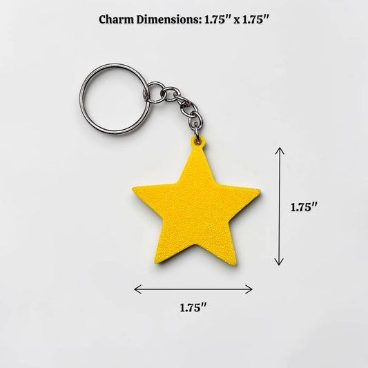 Handmade and customizable star keychain, made from eco PLA plastic, ideal for classroom prizes, rewards, events, kids, and party favors.