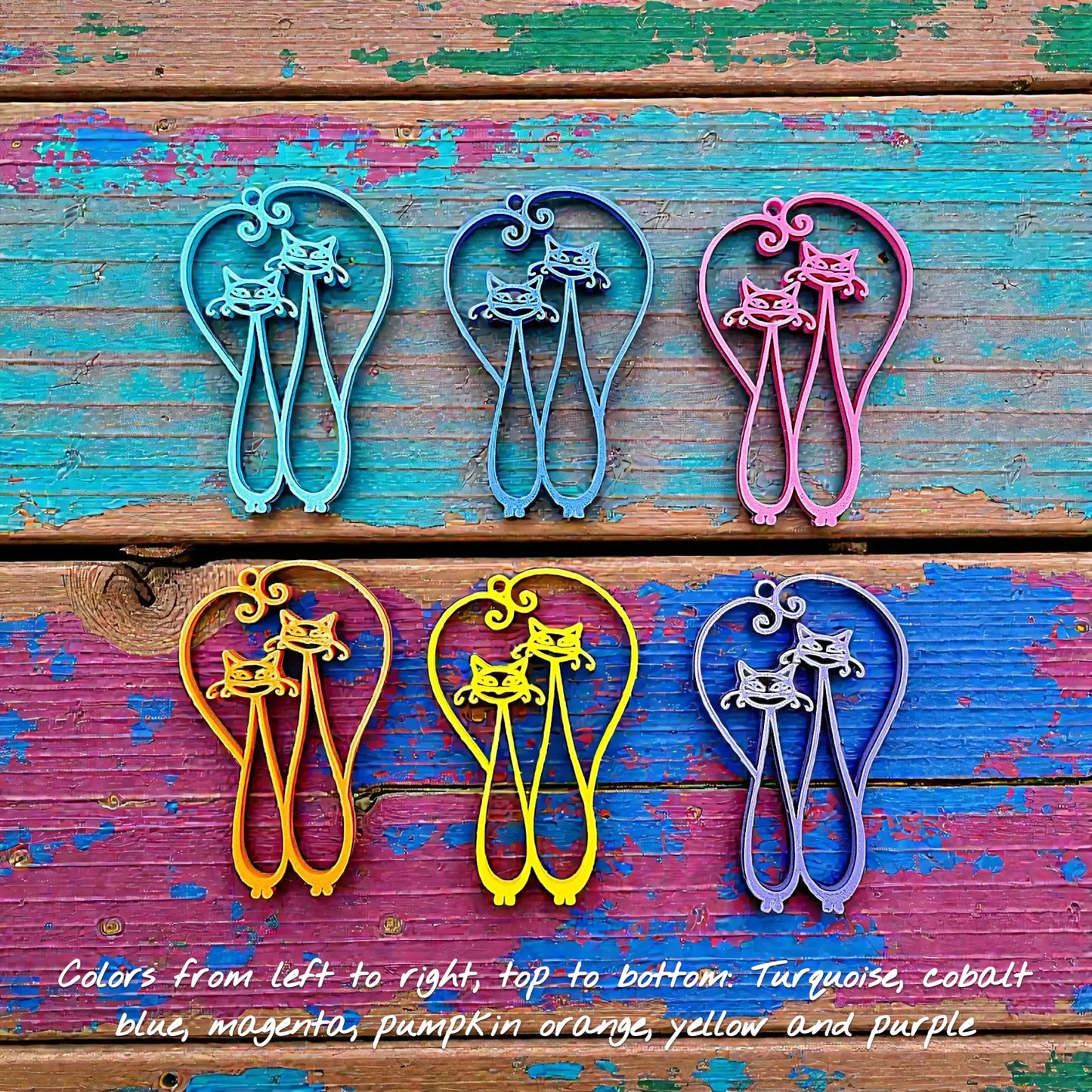 Handmade and customizable cat couple keychains in different colors, perfect for couples, best friends, or pet lovers.