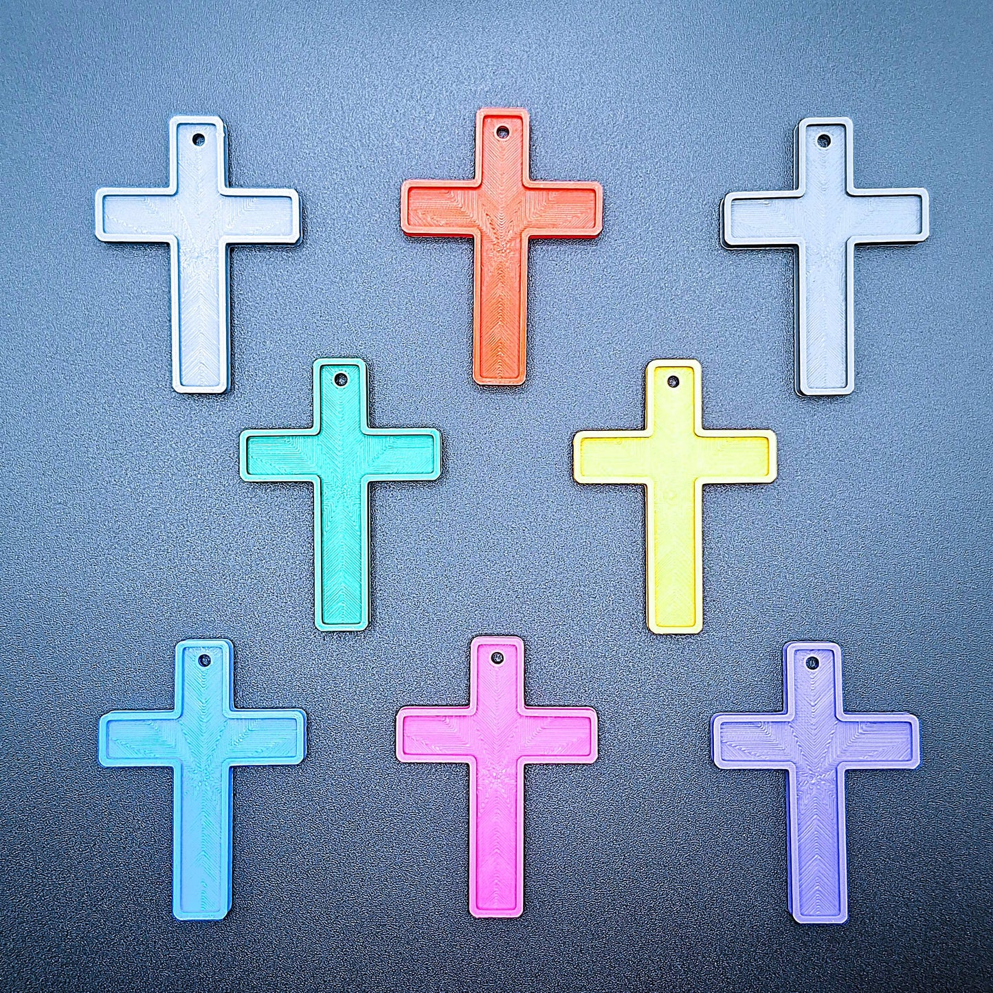 Eight colorful cross keychains, handmade and eco-friendly, perfect for church events, VBS, religious gifts, and faith-based keepsakes.