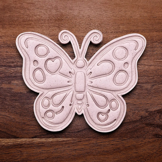 Handmade and customizable butterfly cookie cutter stamp dough cutout and imprint, perfect for spring baking, garden party treats, birthdays, events, weddings, fondant decorations, and whimsical cookie designs.