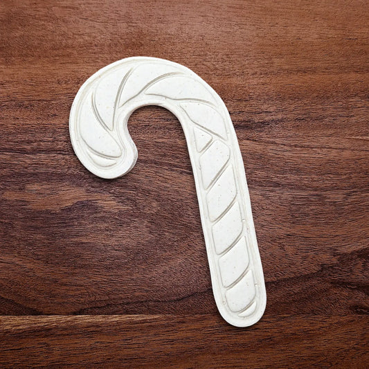 Handmade and customizable Christmas holiday Candy Cane Cookie Cutter dough cutout and imprint - stamp adds stripe details for Christmas cookies, festive gifts, and fun seasonal family baking activities.