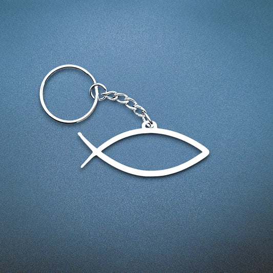 Handmade and customizable Christian Fish Keychain in white - inspirational religious charms for Easter gifts, VBS giveaways, and church favors.