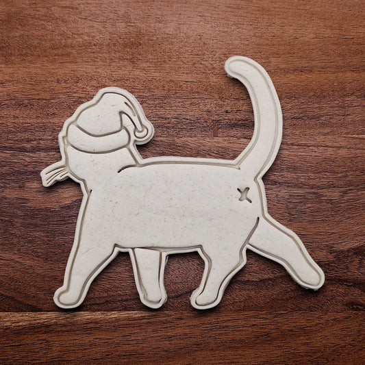 Funny Santa Hat Cat Butt Cookie Cutters dough cutout and imprint, available in a 3-piece set or individual sizes, perfect for baking, fondant, crafts, gag gifts and white elephant parties.