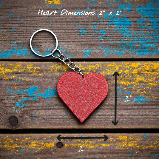 Handmade and customizable heart keychain in red, perfect for classroom prizes, Valentine's Day gifts, party favors for kids birthdays, baby showers and unique backpack charms.