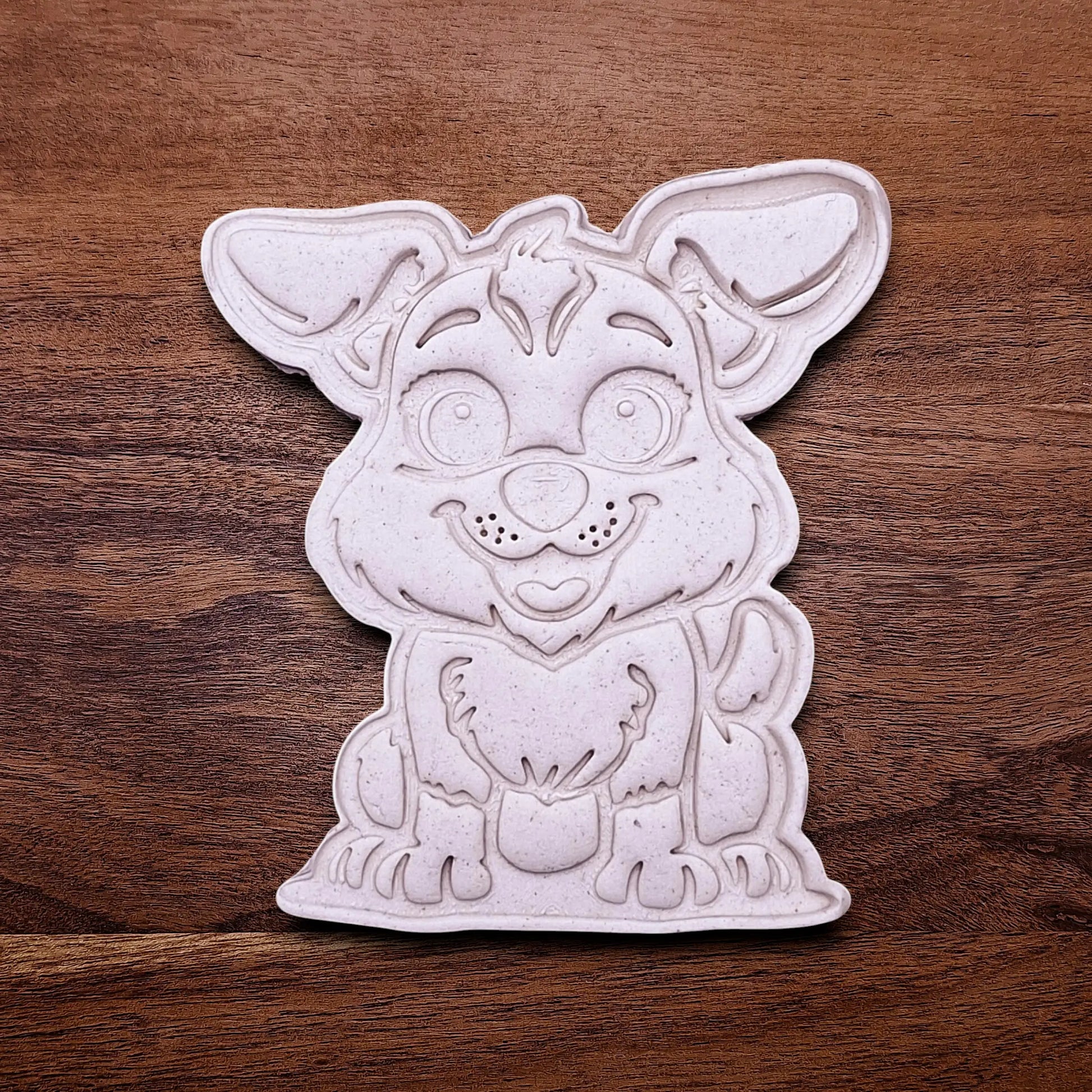 Handmade and customizable dog cookie cutter dough cutout and imprint, perfect for cookies, fondant, crafts and pet treats.
