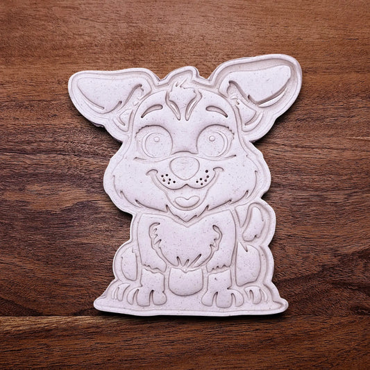 Handmade and customizable dog cookie cutter dough cutout and imprint, perfect for cookies, fondant, crafts and pet treats.