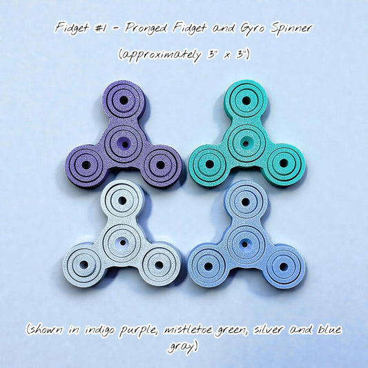 Handmade and customizable fidget and gyro spinners, made from eco-friendly materials and available in 30 unique colors, perfect for stocking stuffers, classroom prizes, rewards and gifts.
