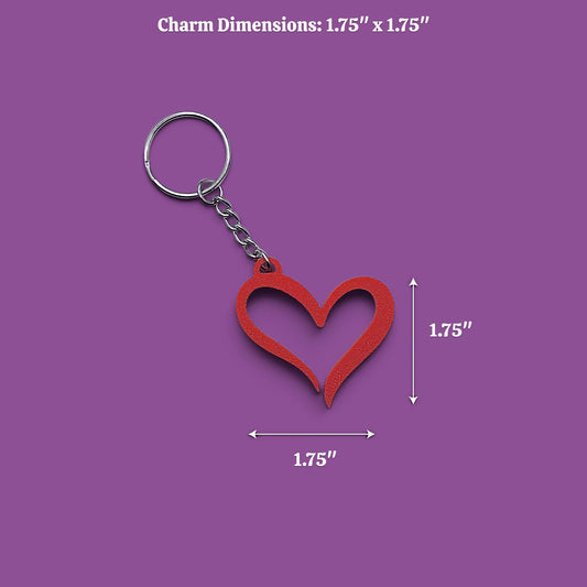Handmade and customizable heart keychain in red, perfect for Valentine's Day, party favors, baby showers, or everyday gifting.