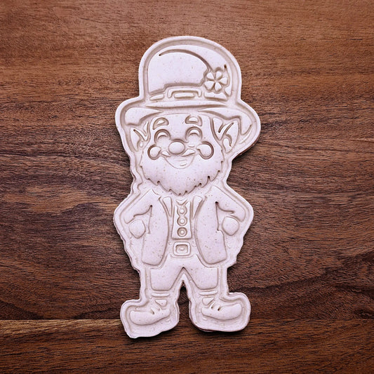 Handmade and customizable Leprechaun Cookie Cutter dough cutout and imprint, great for St. Patrick's Day baking, holiday Irish cookies or fondant decorations and crafts.