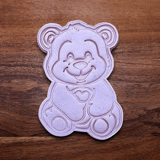 Handmade and customizable Teddy Bear Cookie Cutter dough cutout and imprint, perfect for Valentine's Day cookies, sweet treats for special occasions and fun kid-friendly crafting activities.
