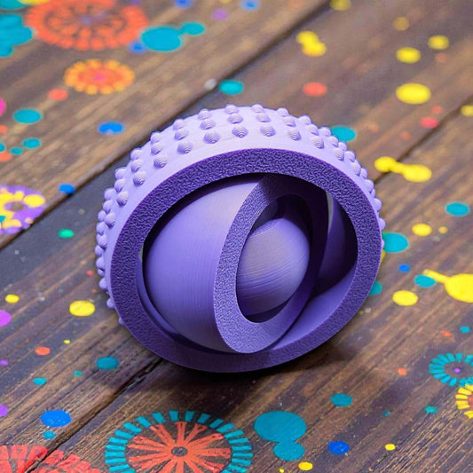 Purple fidget gyro spinner with modern design and smooth spin, handmade from eco PLA, great for stress relief, sensory play, and focus support.