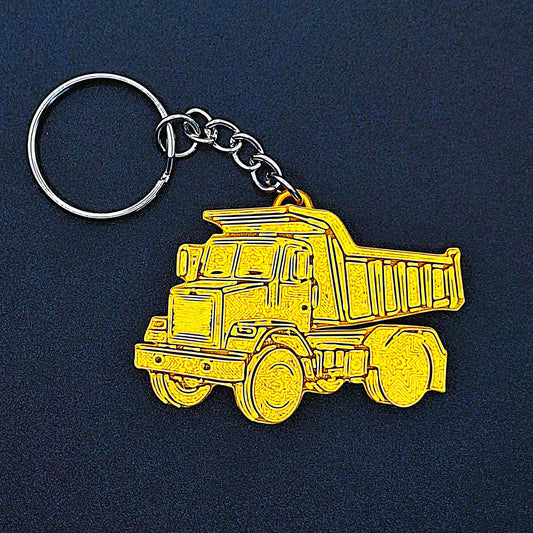 Eco friendly Dump Truck Keychain accessory, handmade charm for construction enthusiasts, ideal for bulk gifts, parties, or resale.