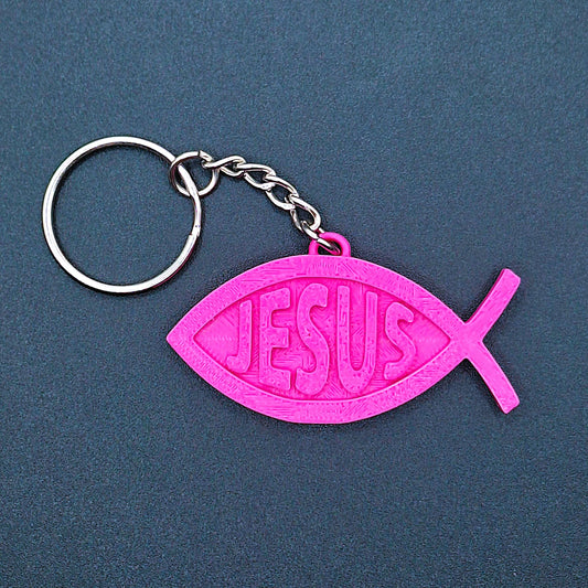 Christian Fish Keychain with “Jesus” in the center, handmade faith charm for Bible study, church gifts, or daily inspirational accessory.