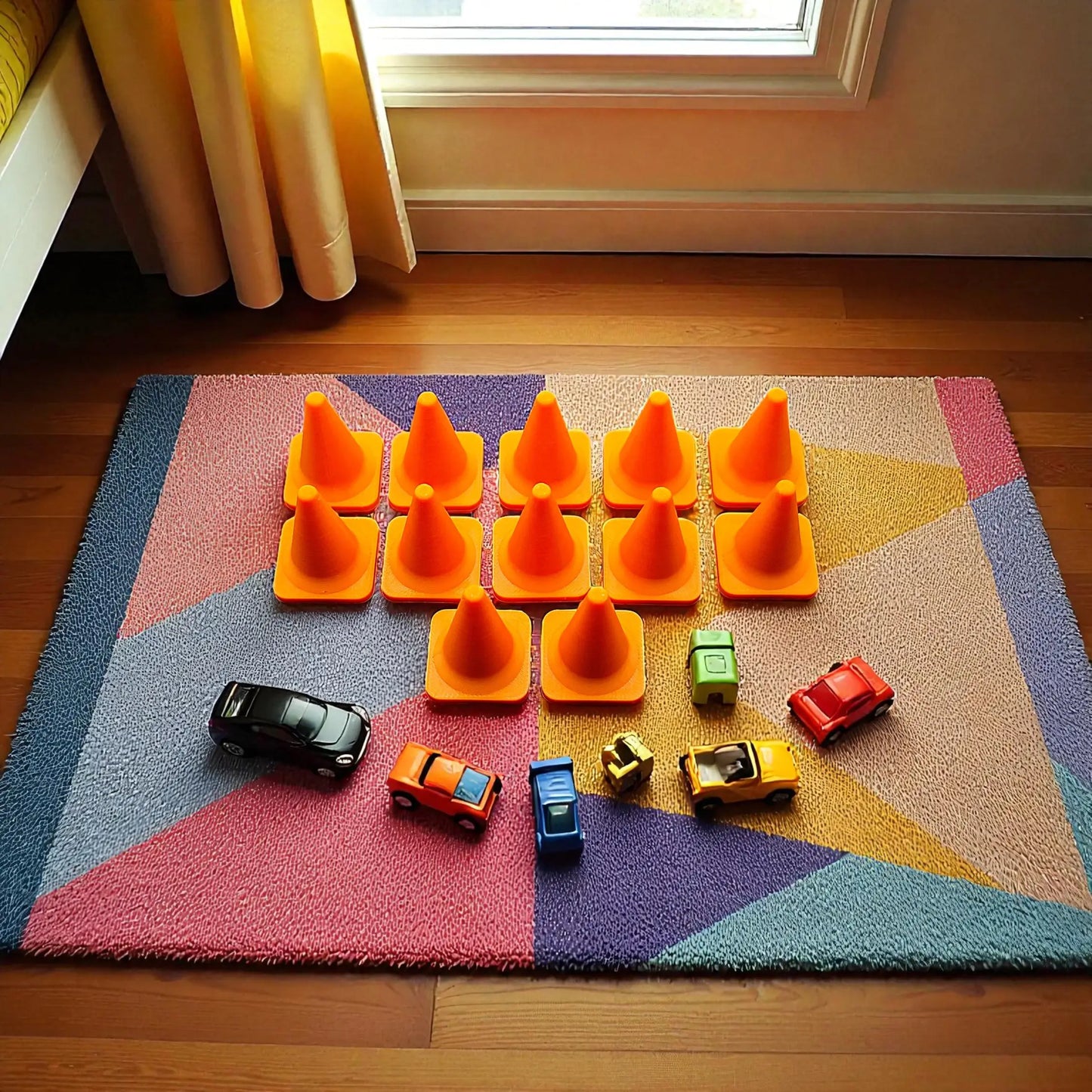 Handmade and customizable mini traffic cone set, perfect for pretend play, party favors, classroom games, sports drills, crafts, or playful tabletop decorations.