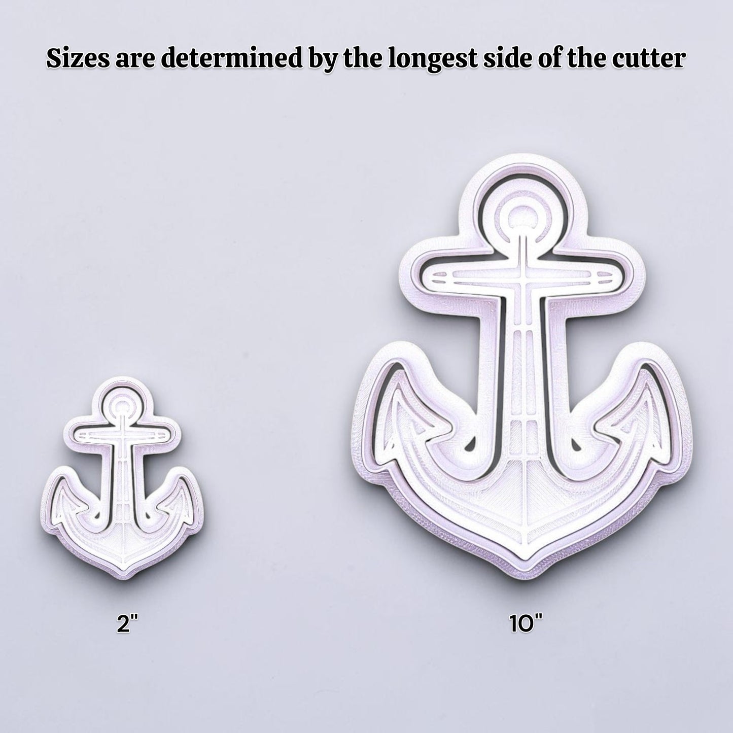 Anchor cookie cutters side by side showing dimensions and how increasing the size works.