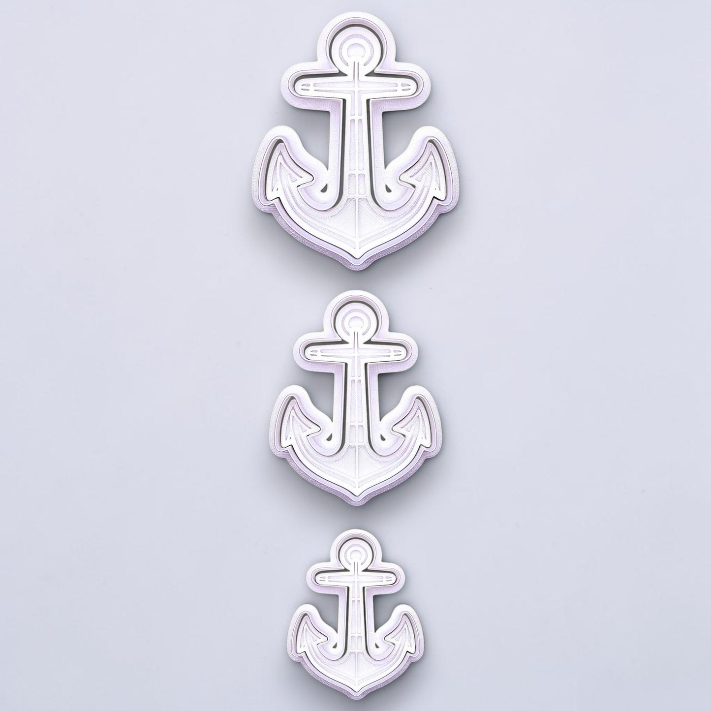 Anchor cookie cutter and stamp set in 3 sizes. Perfect for beach weddings, navy parties, or sea-inspired cookie and fondant decorating.