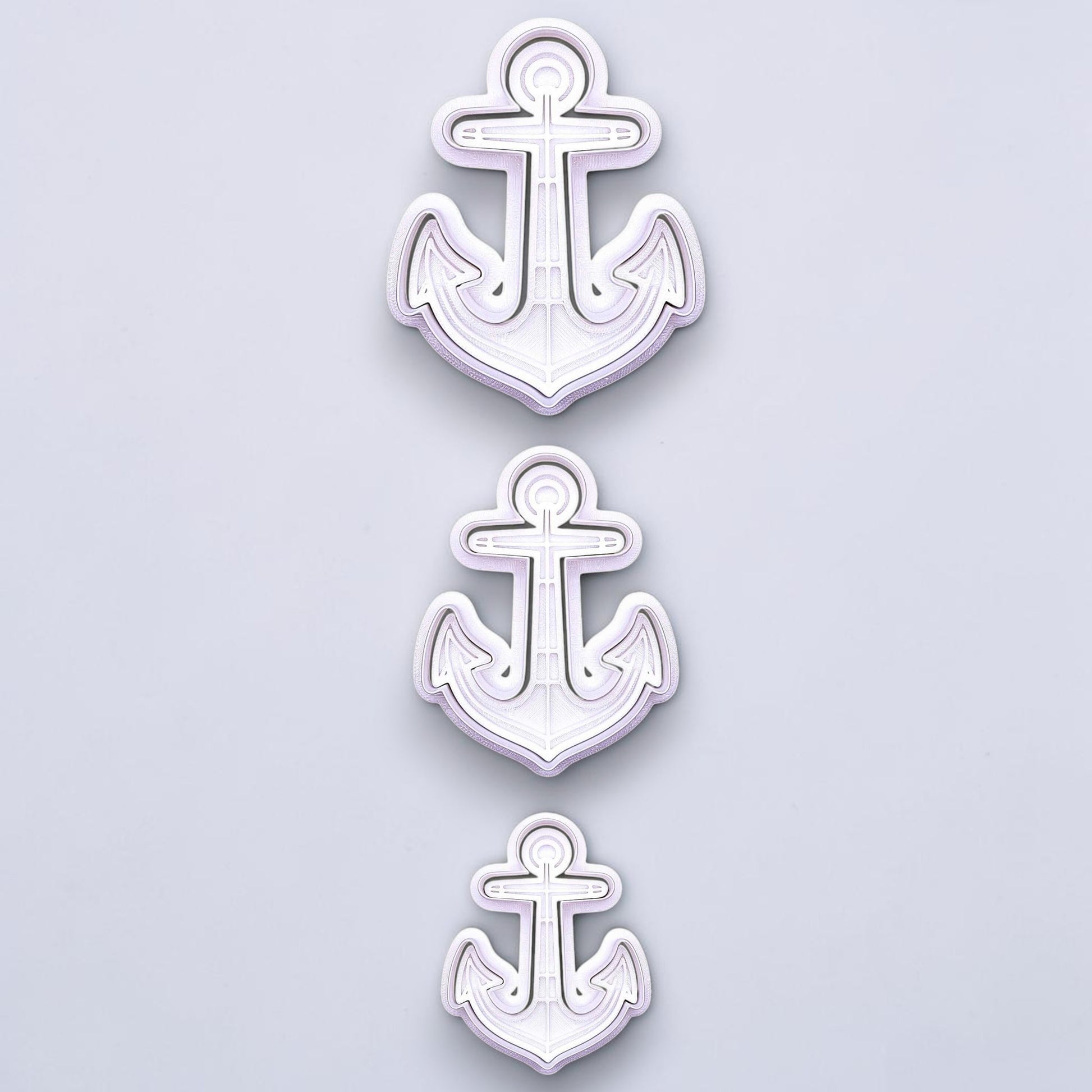Anchor cookie cutter and stamp set in 3 sizes. Perfect for beach weddings, navy parties, or sea-inspired cookie and fondant decorating.