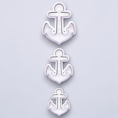 Anchor cookie cutter and stamp set in 3 sizes. Perfect for beach weddings, navy parties, or sea-inspired cookie and fondant decorating.