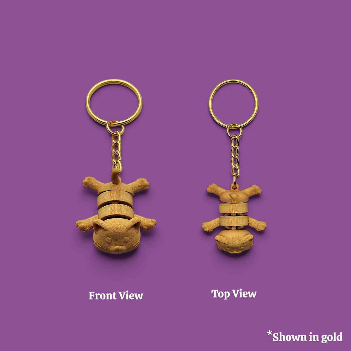Cat keychain in gold, customizable and handmade, great for classroom prizes, party favors and event giveaways.