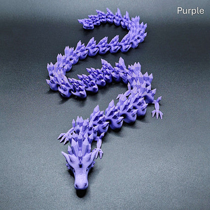Purple articulated dragon with poseable segments, eco PLA design, ideal for fidgeting, decor, or gifting to dragon and fantasy fans.