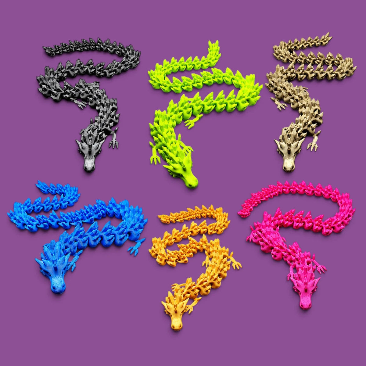 Articulated dragon fidget toys - perfect for desk toys, stress and anxiety relief, and classroom prizes. Handmade and customizable in 30 unique colors.