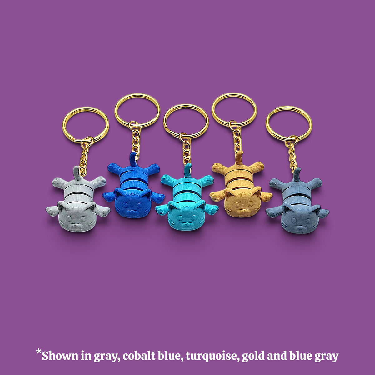 Cat keychains in multiple colors, customizable and handmade, perfect for classroom prizes, party favors and event giveaways.