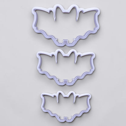 Set of three bat cookie cutters in small, medium, and large sizes for versatile Halloween and spooky cookie baking.