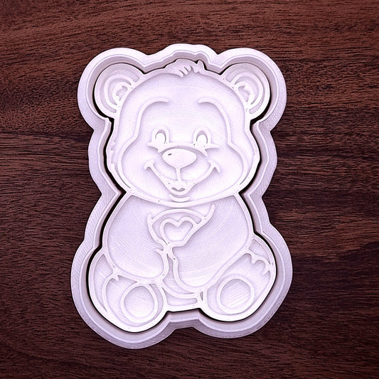 Teddy bear cookie cutter with detailed heart design—perfect for statement cookies and sweet baking projects.