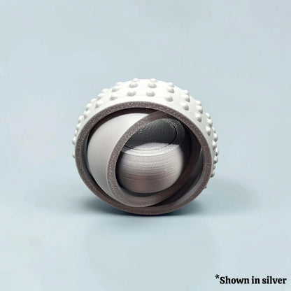 Fidget and gyro spinner in silver, perfect for party favors, event giveaways, classroom prizes and promotional items. Customizable in 30 colors and made in USA.