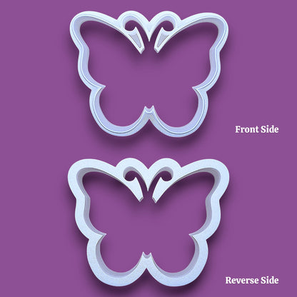 Butterfly cookie cutter shown on the front side and reverse to the showcase the handles.