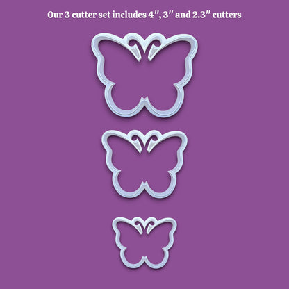 Handmade and customizable butterfly cookie cutters in three sizes, perfect for spring baking, garden party treats, birthdays, events, weddings, fondant decorations, and whimsical cookie designs.