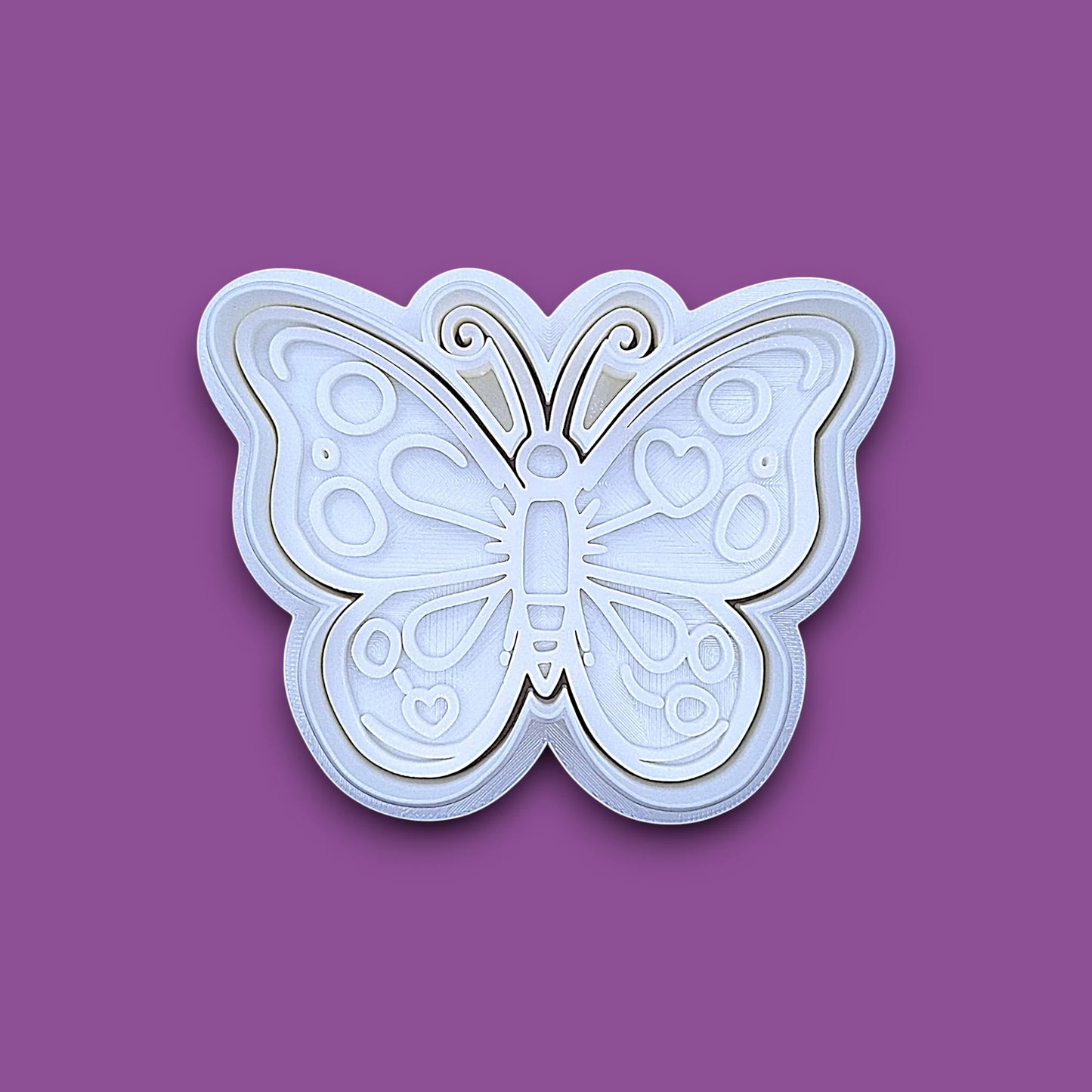 Handmade and customizable butterfly cookie cutter and stamp, perfect for spring baking, garden party treats, birthdays, events, weddings, fondant decorations, and whimsical cookie designs.