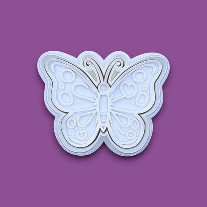 Handmade and customizable butterfly cookie cutter and stamp, perfect for spring baking, garden party treats, birthdays, events, weddings, fondant decorations, and whimsical cookie designs.