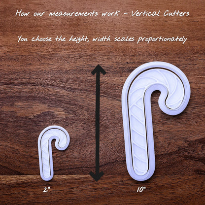 Candy cane sizing guide showing how different sizes scale vertically.