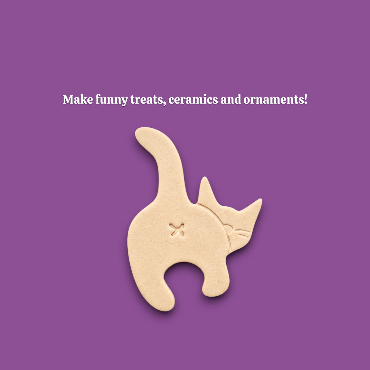 Cat butt cookie cutter dough cutout and imprint, perfect for gag gifts, funny treats and white elephant parties.