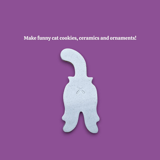 Cat butt cookie cutter dough cutout and imprint, perfect for gag gifts, holiday treats and ceramics. Handmade and customizable in 30 unique colors.