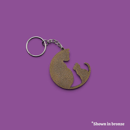 Cat mom keychain in bronze, 30 unique color options, great for keys, backpacks, and small classroom gifts with charm for kitty lovers.