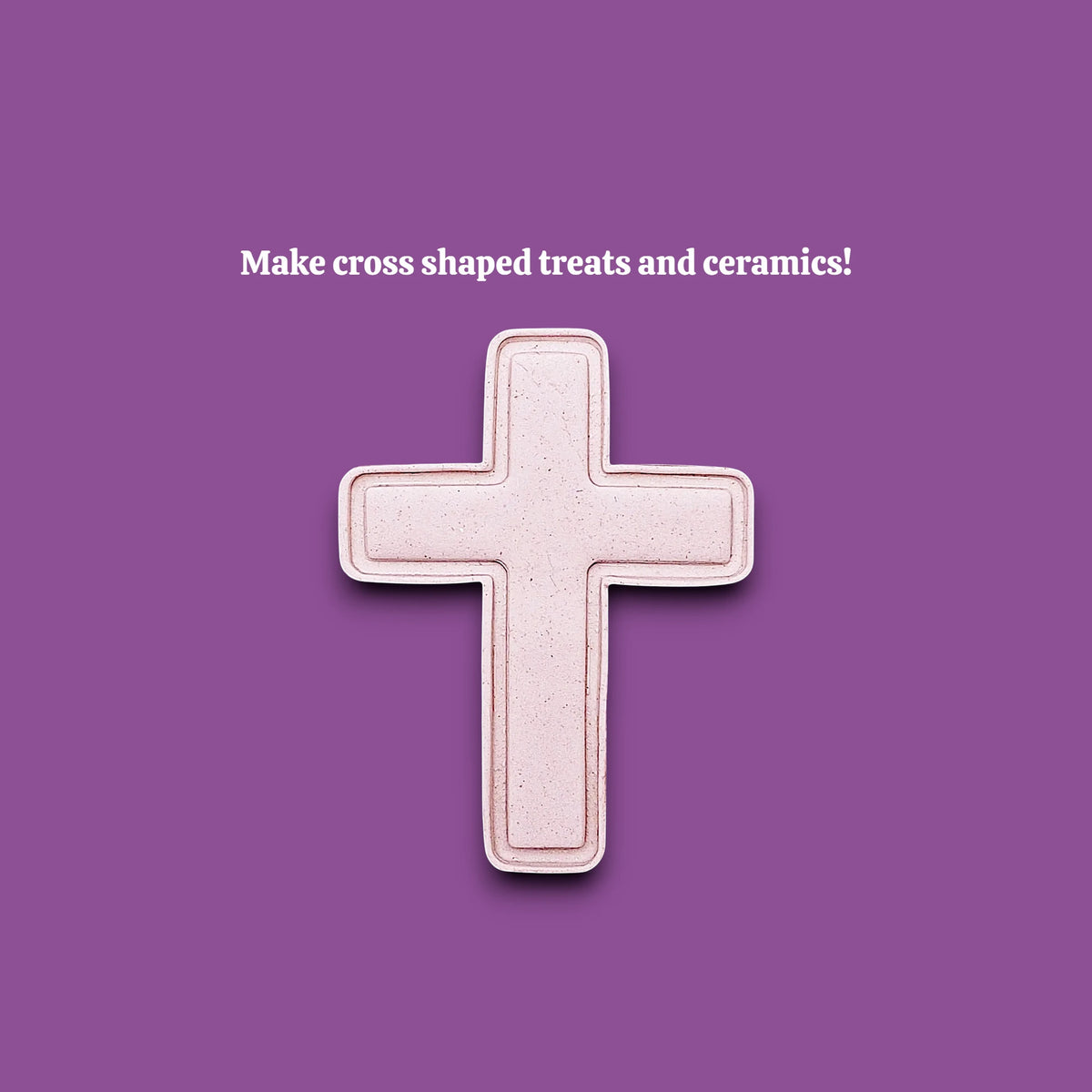 Cross cookie cutter dough cutout and imprint for making detailed religious cookies, perfect for Easter, communion, or church gatherings.