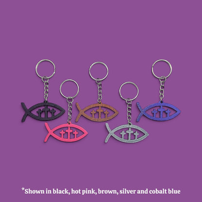 Jesus ichthys Christian fish religious keychains, customizable and handmade, perfect for church party favors, VBS and event giveaways and Easter bag charms.