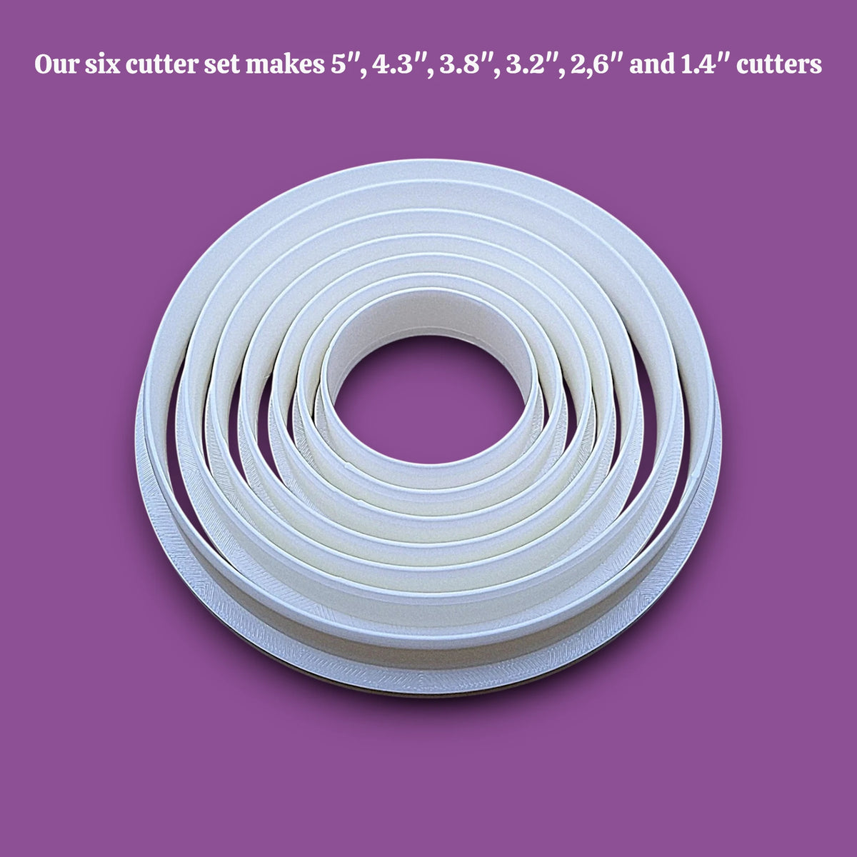 Set of 7 customizable circle cookie cutters from 5" to 1.4". Perfect for baking, fondant, biscuits, sandwiches, and crafting round shapes.