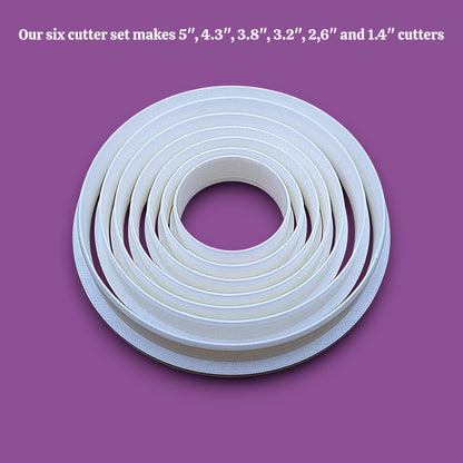 Set of 7 customizable circle cookie cutters from 5" to 1.4". Perfect for baking, fondant, biscuits, sandwiches, and crafting round shapes.