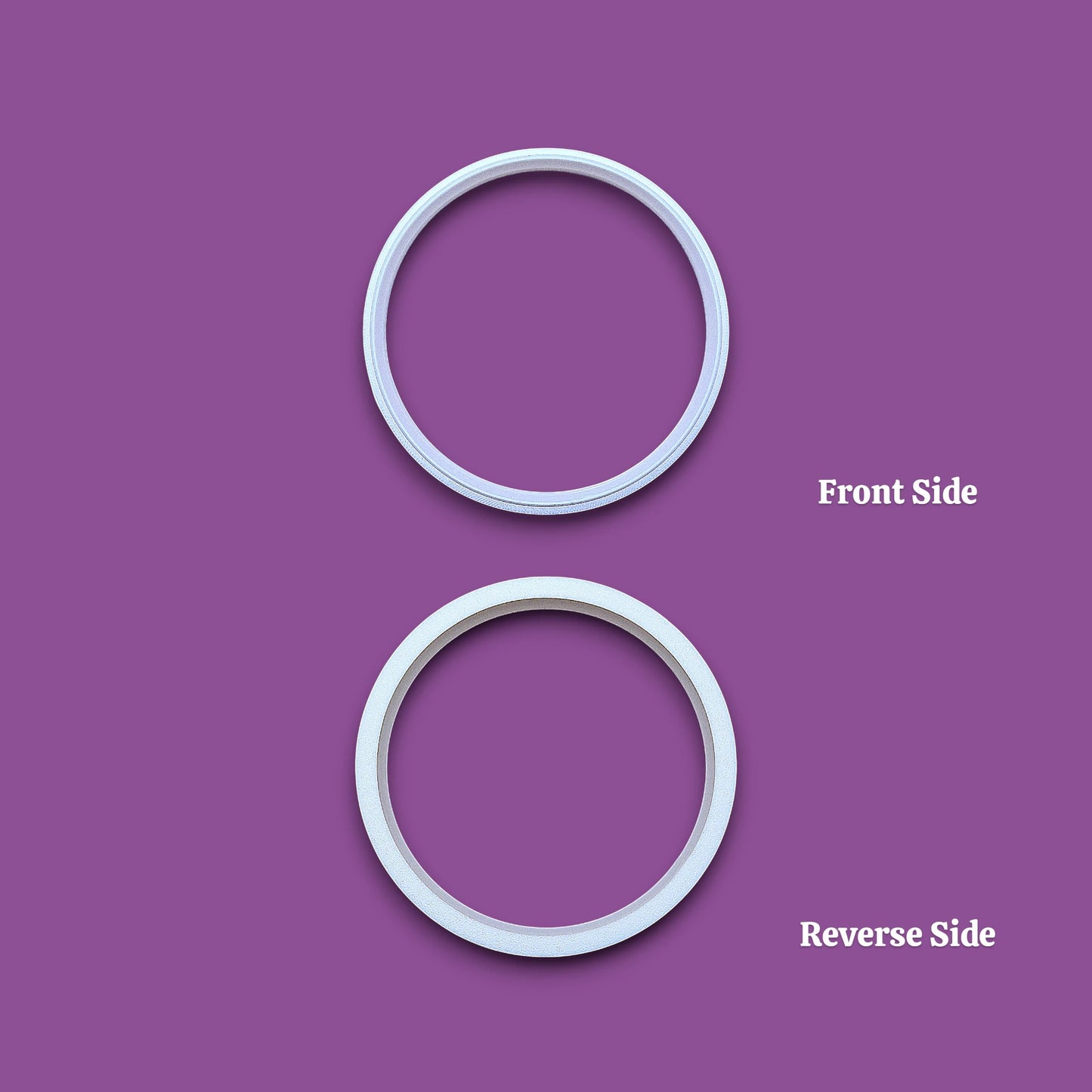 Front and reverse of round circle cookie cutter for baking, fondant, and crafts. Durable, food-safe, handmade circular tool available in multiple sizes for perfect shapes.