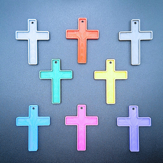 Eight colorful cross keychains, handmade and eco-friendly, perfect for church events, VBS, religious gifts, and faith-based keepsakes.