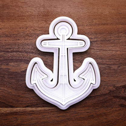 Anchor cookie cutter with matching stamp. Ideal for making detailed cookies, fondant toppers, or ocean party treats.