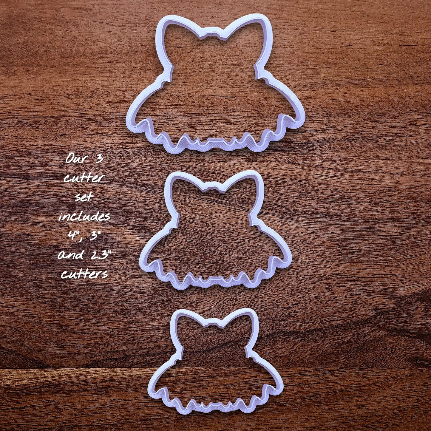 Three cute bat cookie cutters - adds cute Halloween charm. Complete with cute details for whimsical baking, parties, or spooky gifting. Handmade and customizable in 30 colors.