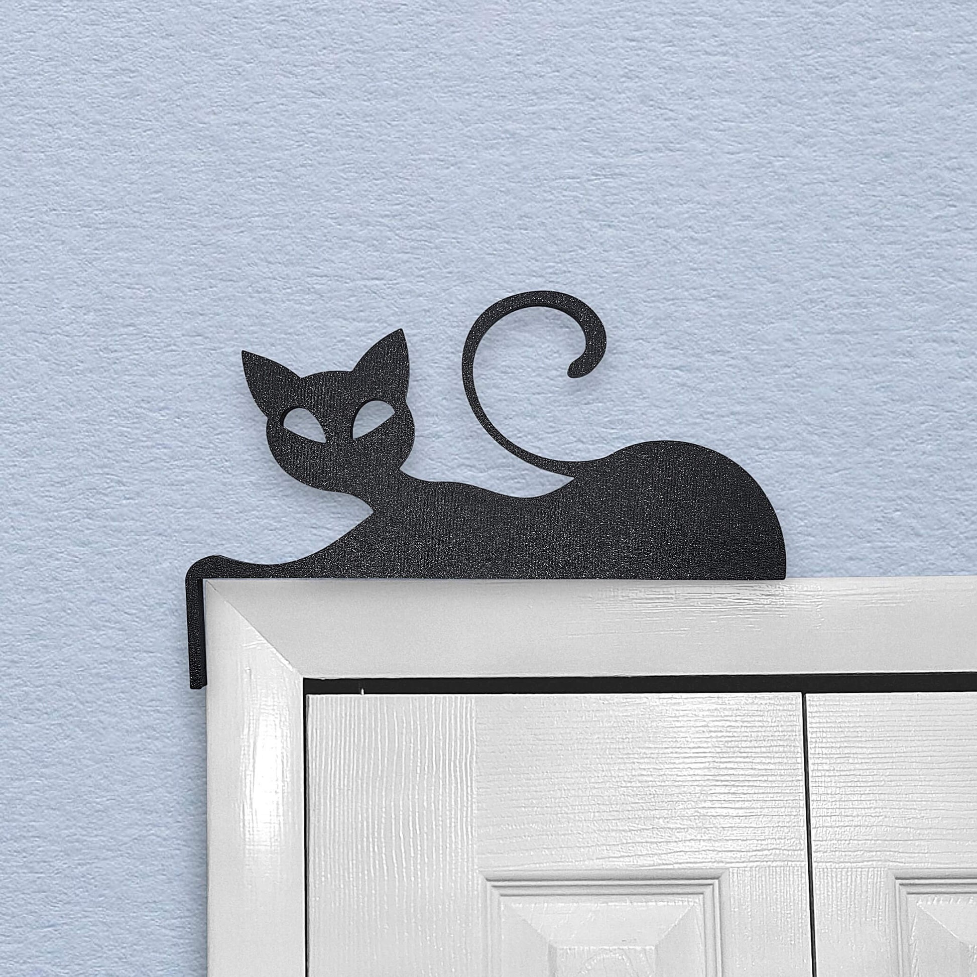 Cute cat door topper decor featuring a lounging feline that rests atop standard doors, a perfect gift for cat lovers and quirky home accents.