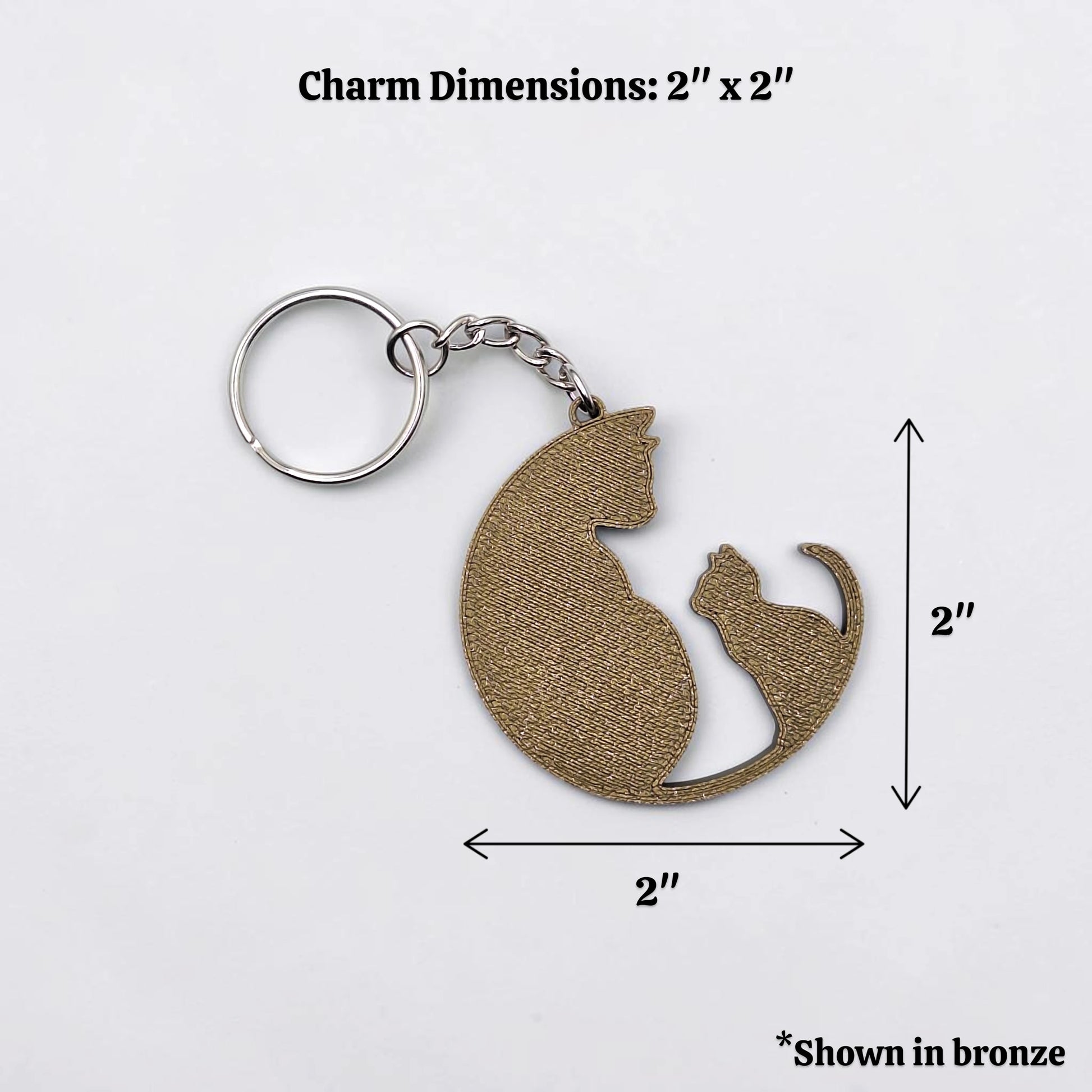Handmade and customizable cat and kitten keychain in bronze, perfect for pet parents, gift sets and animal rescues.